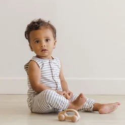 Woven Jumpsuit in Sky Stripe by Quincy Mae