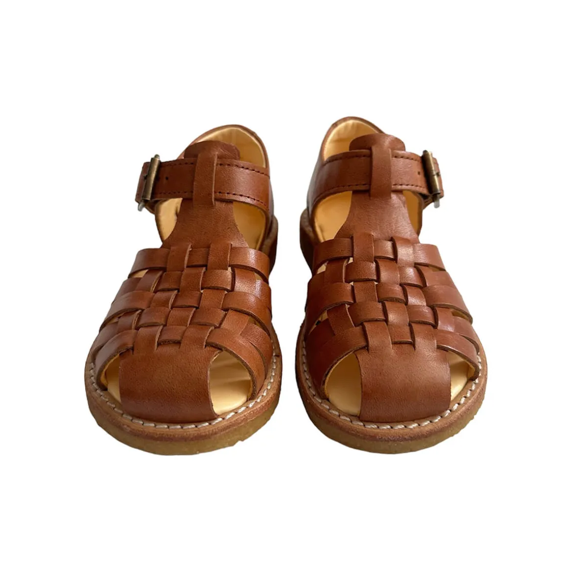 Woven Sandals with Buckle in Tan by Angulus