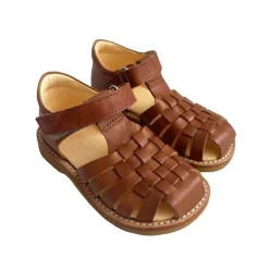 Woven Sandals with Velcro Fastening in Tan by Angulus
