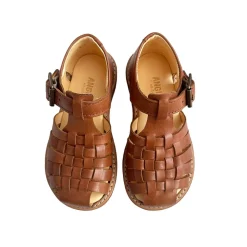 Woven Sandals with Velcro Fastening in Tan by Angulus