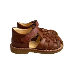 Woven Sandals with Velcro Fastening in Tan by Angulus