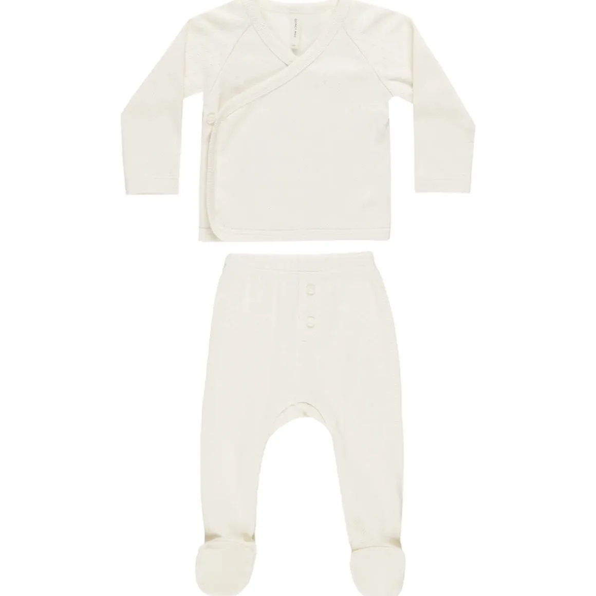 Wrap Top and Footed Pant Set in Ivory Pointelle by Quincy Mae