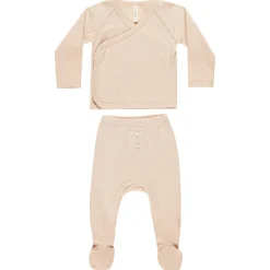 Wrap Top and Footed Pant Set in Shell Pointelle by Quincy Mae