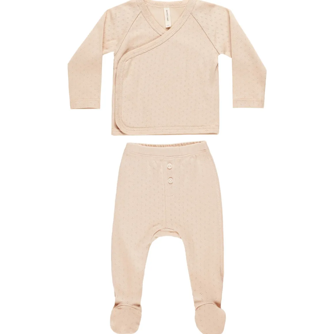 Wrap Top and Footed Pant Set in Shell Pointelle by Quincy Mae