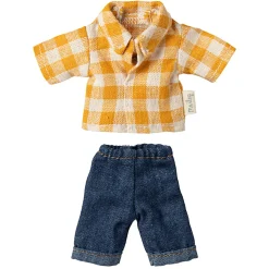 Yellow Checked Shirt & Pants Set for Dad Mouse by Maileg