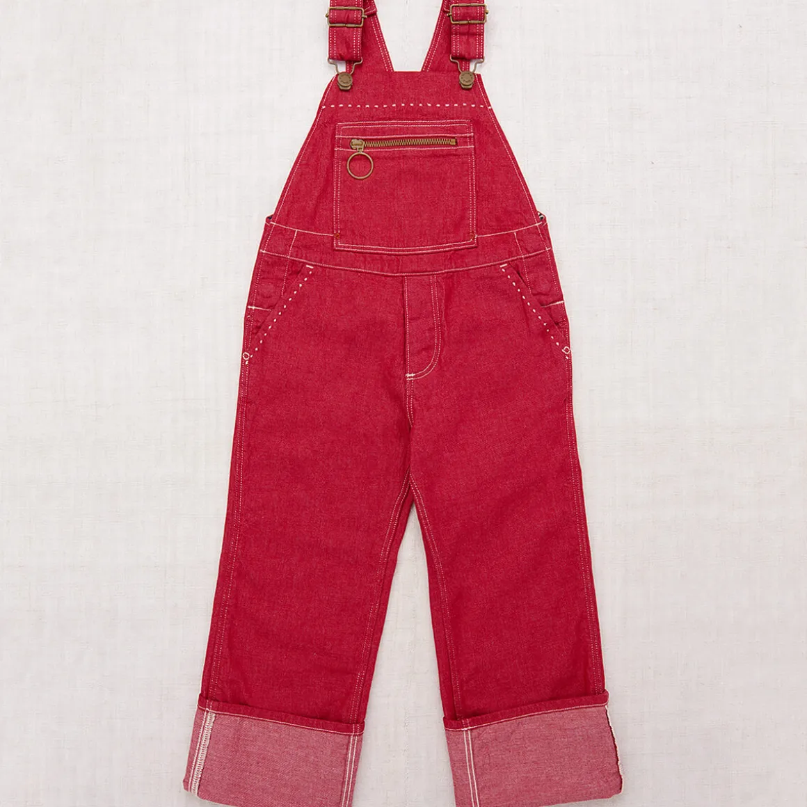 Zip Overall in Vintage Red Denim by Misha & Puff