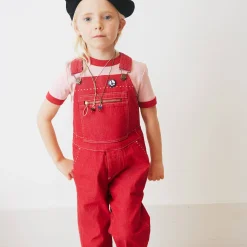 Zip Overall in Vintage Red Denim by Misha & Puff