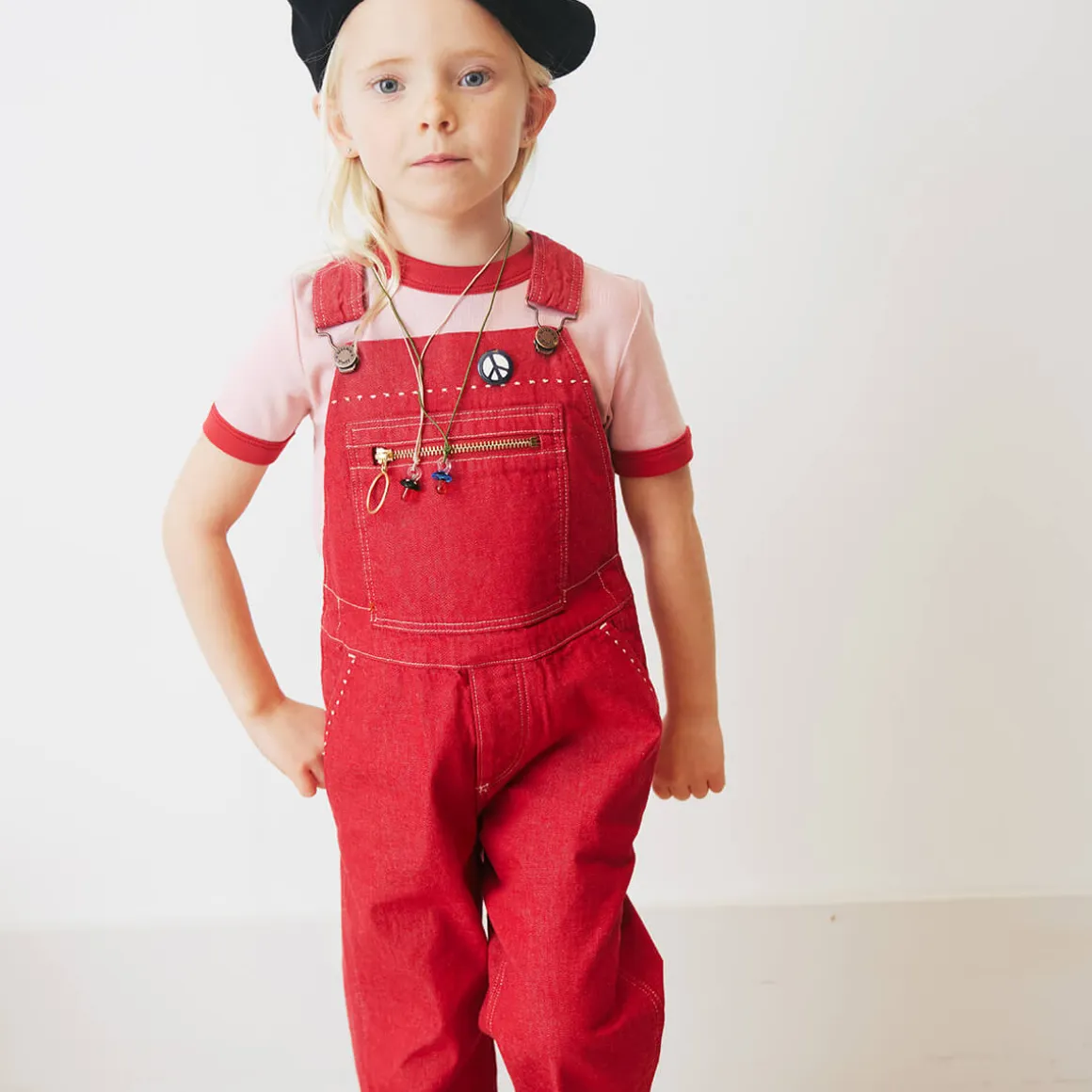 Zip Overall in Vintage Red Denim by Misha & Puff