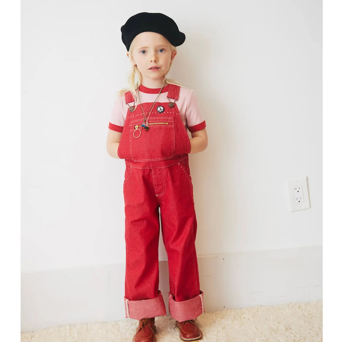 Zip Overall in Vintage Red Denim by Misha & Puff