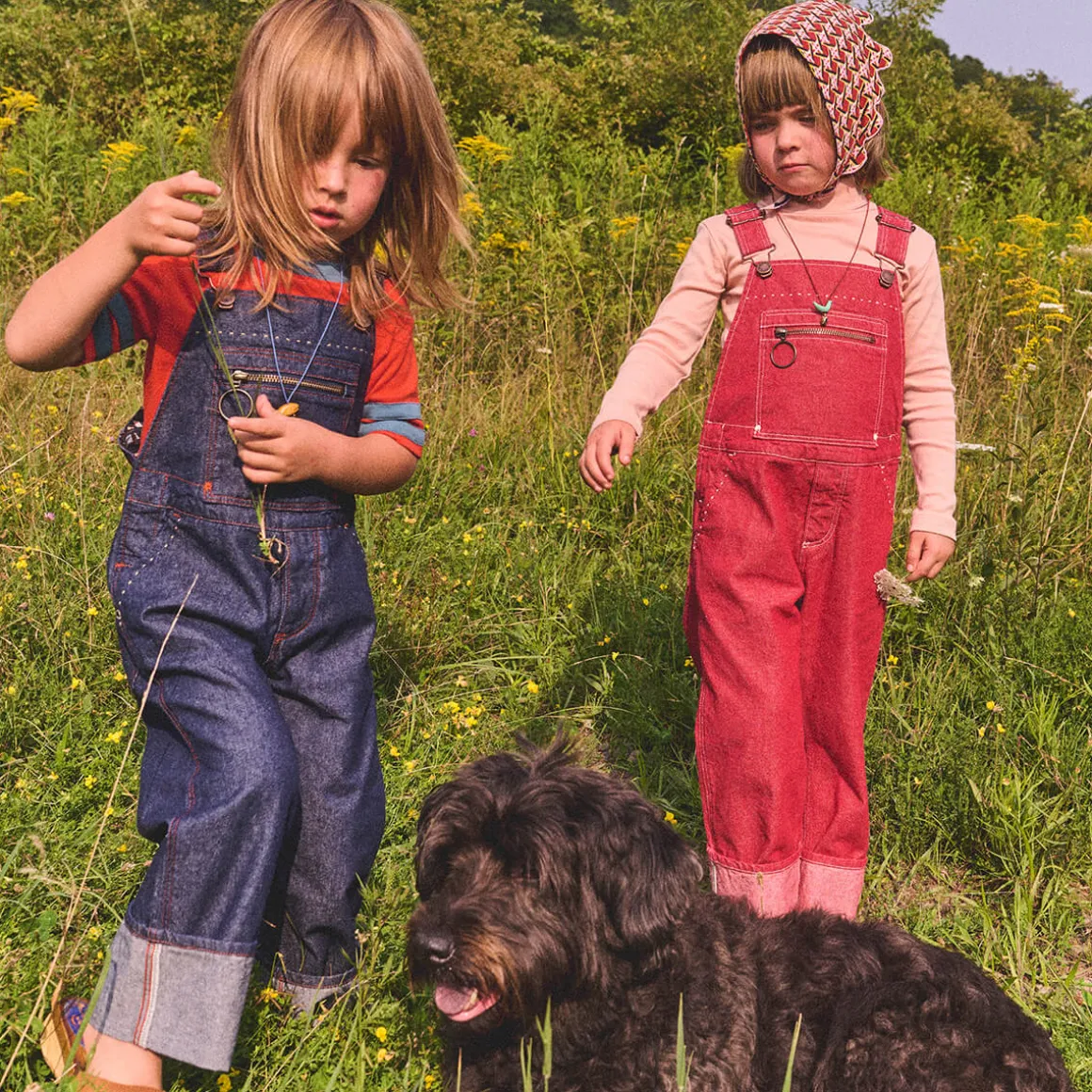 Zip Overall in Vintage Red Denim by Misha & Puff